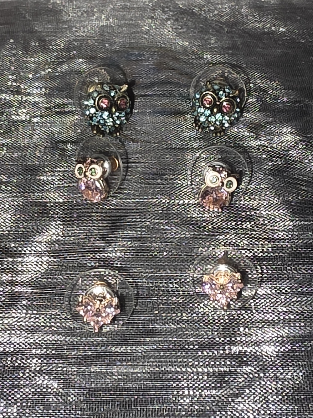 Betsey Johnson Pink Heart and Pink And Blue Owl Stud Earring Set